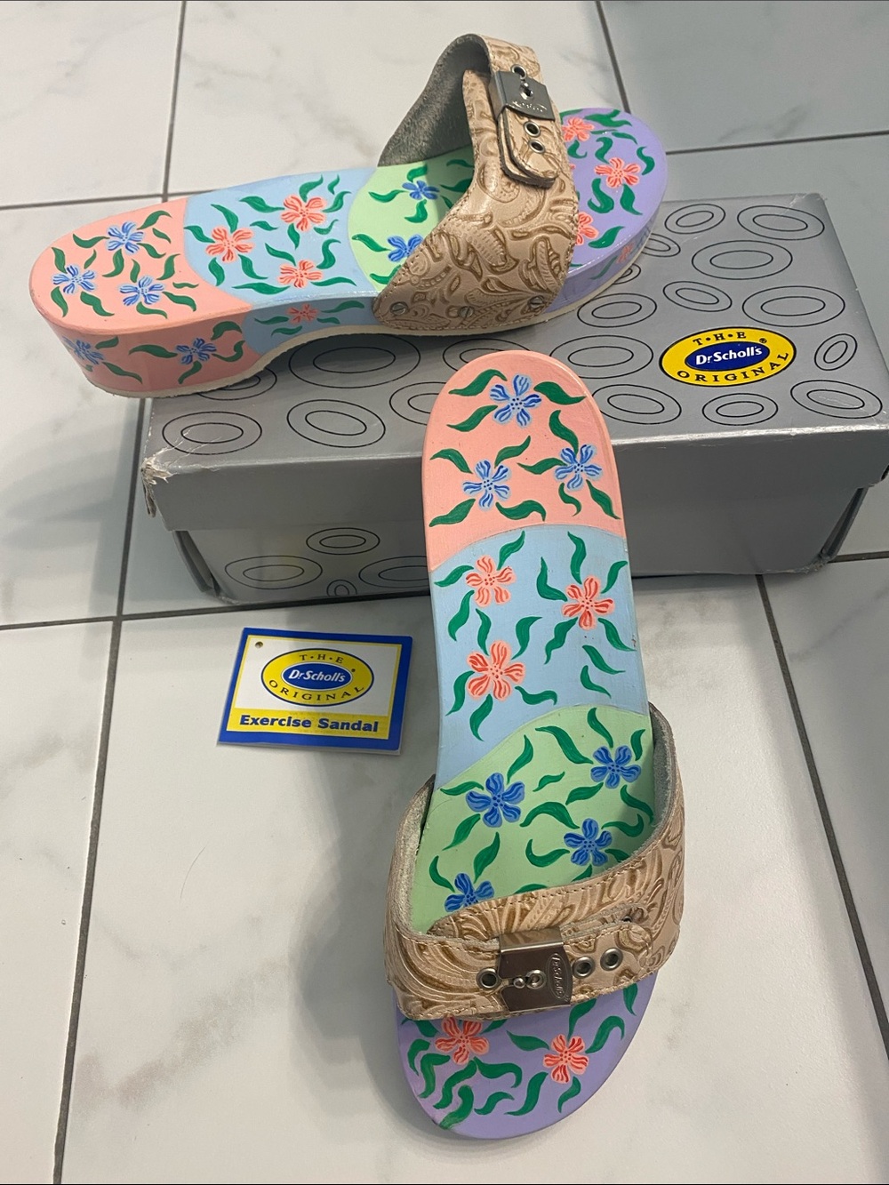 NWT Vintage Dr. Scholl’s Original Hand painted Exercise Sandals 10